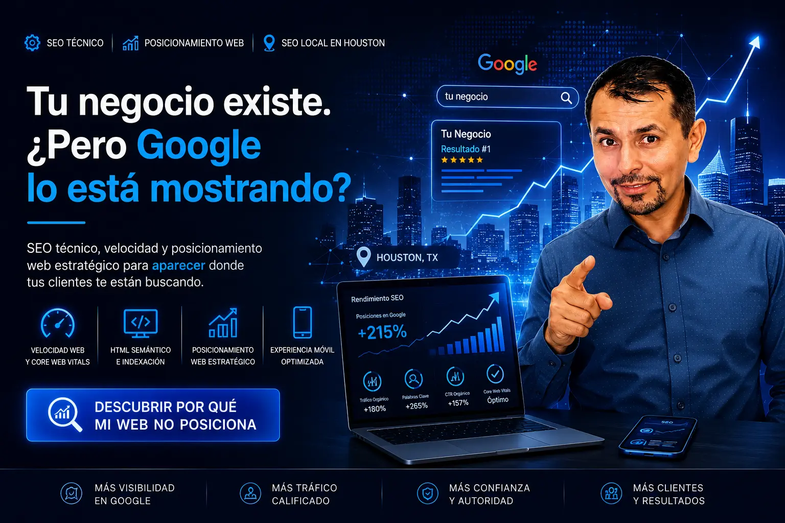 Posicionamiento web en Google con SEO técnico, velocidad y optimización para negocios en Houston