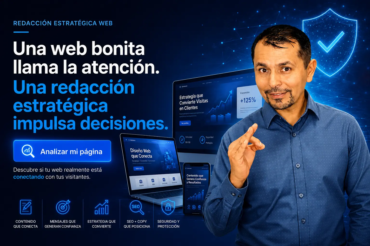 Redacción estratégica web para convertir visitas en clientes con diseño web, SEO, seguridad y contenido persuasivo